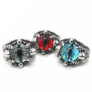 Mens Silver Steel Dragon Claw Eye Ring